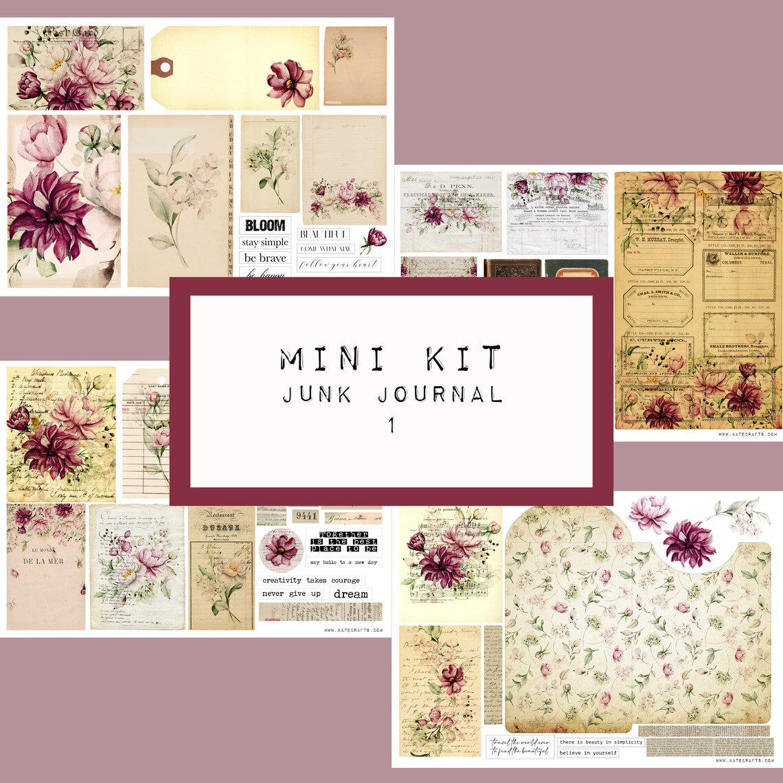 Mini Kit No. 1 KC465, Junk Journal Printable Kit, Digital Download, Vintage Ephemera, Printable Pages, Paper Craft