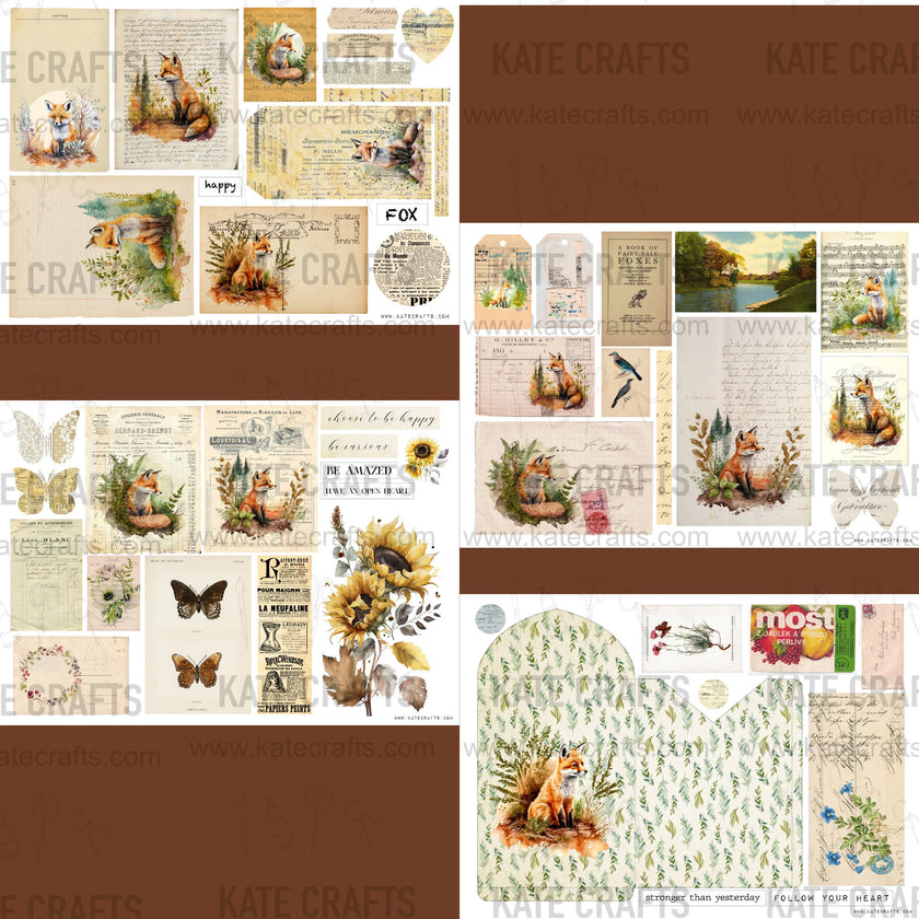 Mini Kit No. 3  KC497, Junk Journal Printable Kit, Digital Download, Vintage Ephemera, Printable Pages, Paper Craft