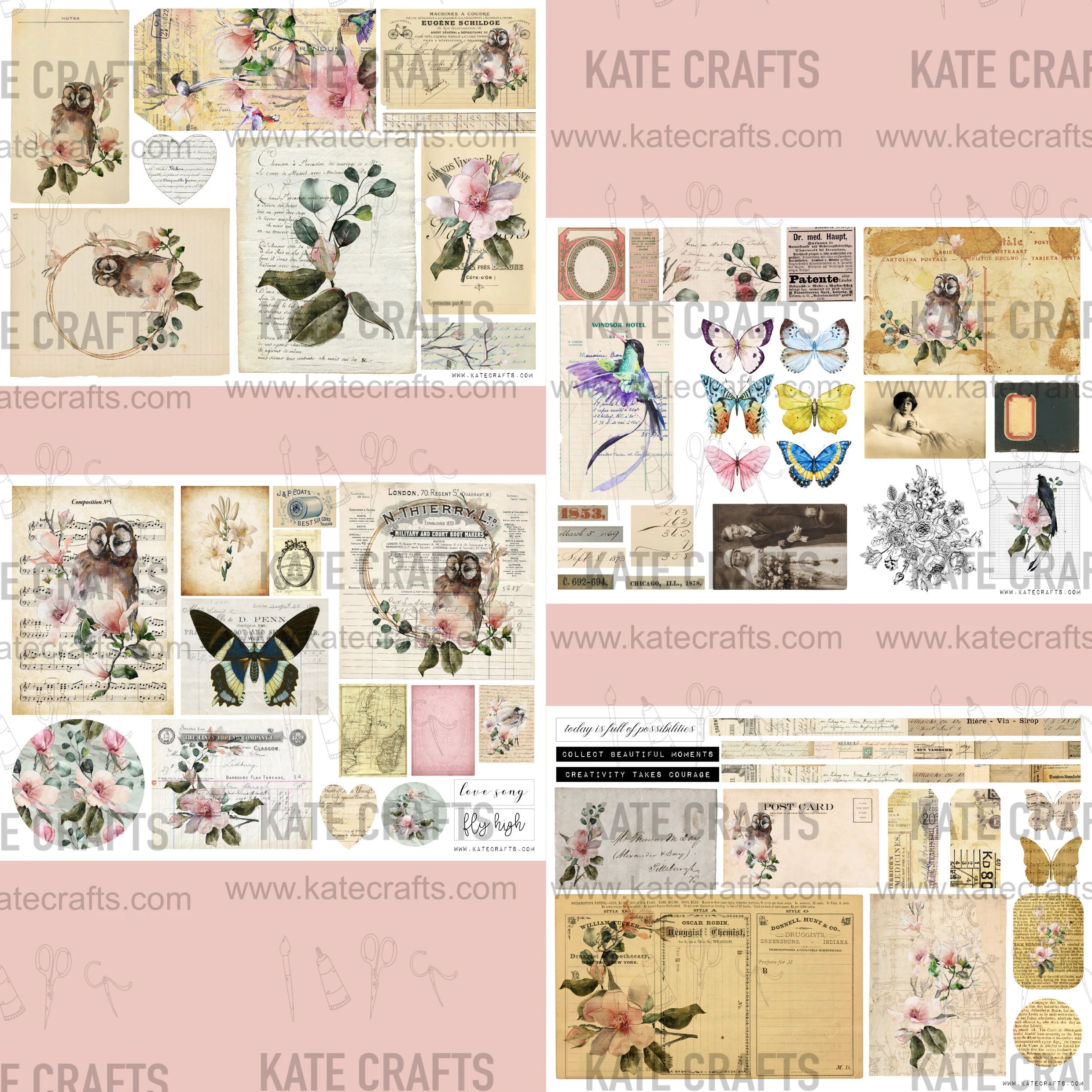 Mini Kit No. 6  KC504, Junk Journal Printable Kit, Digital Download, Vintage Ephemera, Printable Pages, Paper Craft