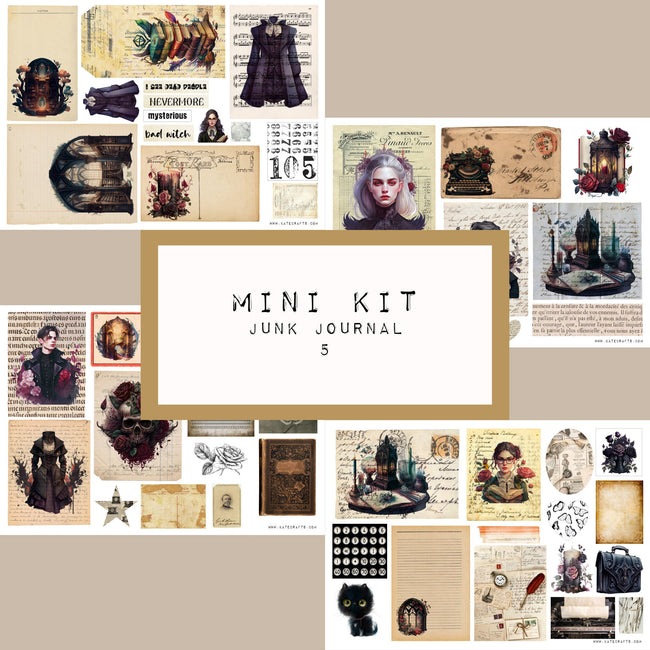 Mini Kit No. 5  KC503, Junk Journal Printable Kit, Digital Download, Vintage Ephemera, Printable Pages, Paper Craft