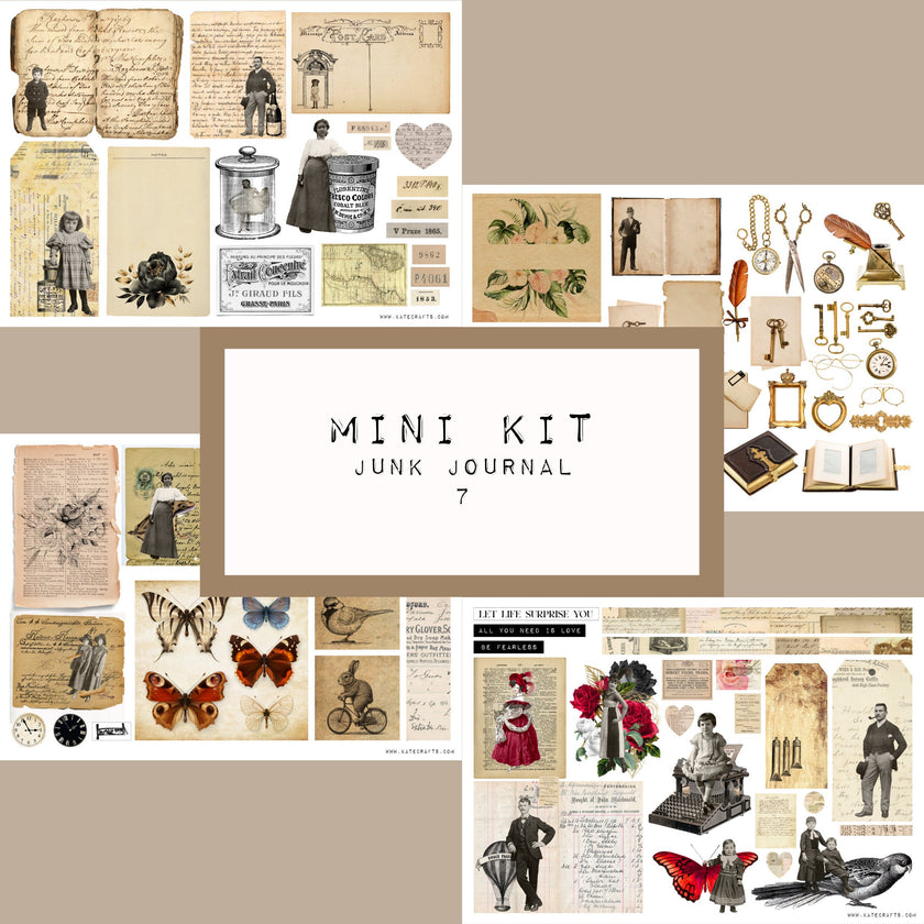 Mini Kit No. 7 KC505, Junk Journal Printable Kit, Digital Download, Vintage Ephemera, Printable Pages, Paper Craft