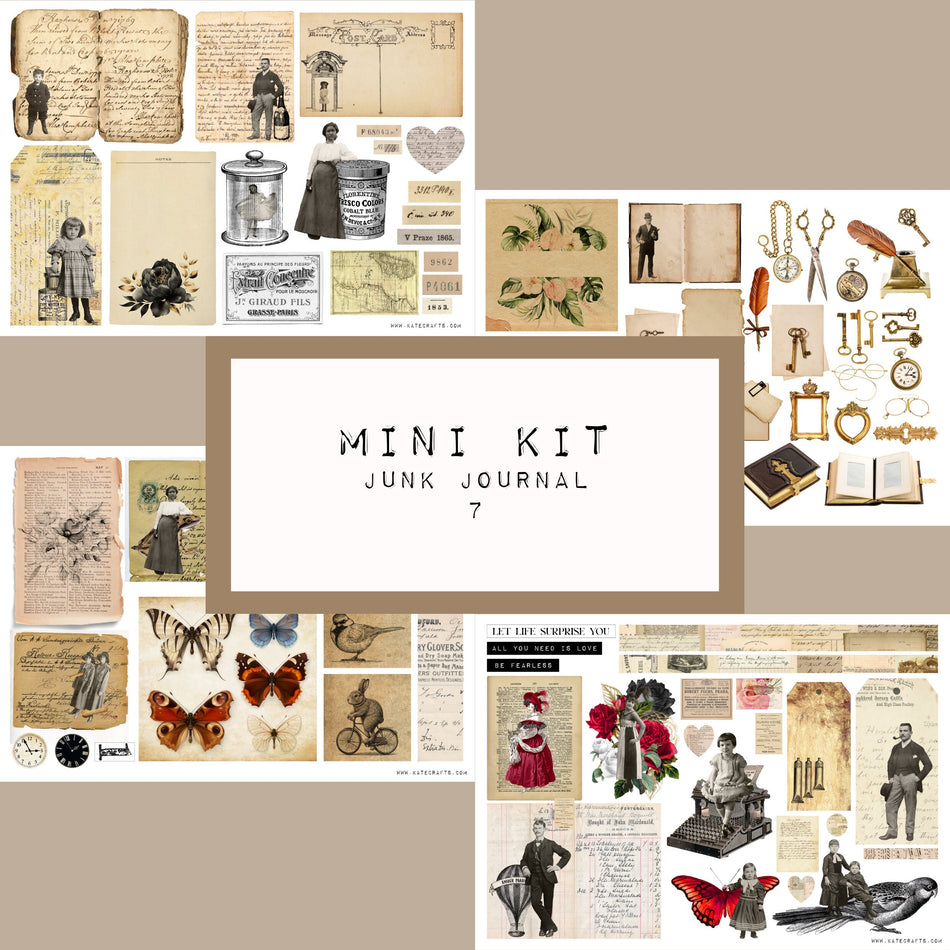 Mini Kit No. 7 KC505, Junk Journal Printable Kit, Digital Download, Vintage Ephemera, Printable Pages, Paper Craft