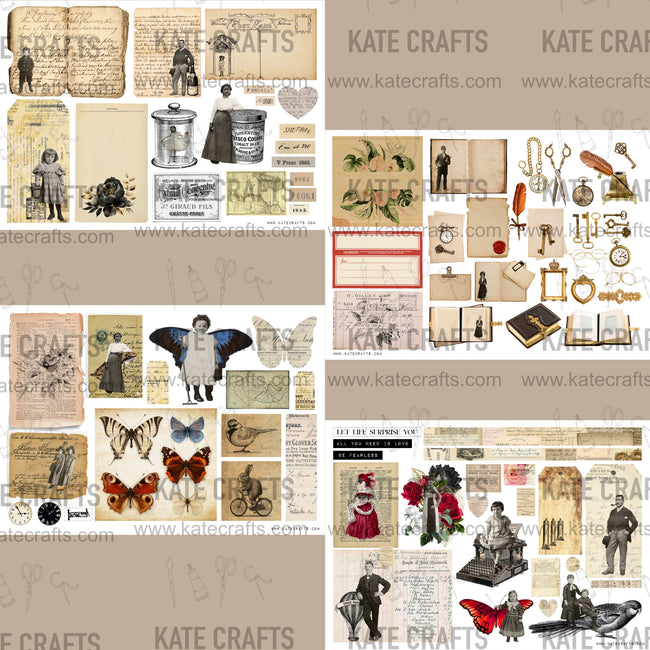 Mini Kit No. 7 KC505, Junk Journal Printable Kit, Digital Download, Vintage Ephemera, Printable Pages, Paper Craft