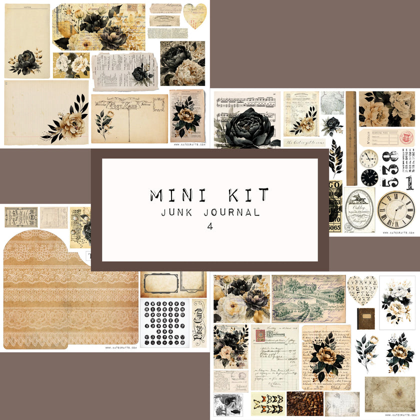 Mini Kit No. 4  KC502, Junk Journal Printable Kit, Digital Download, Vintage Ephemera, Printable Pages, Paper Craft