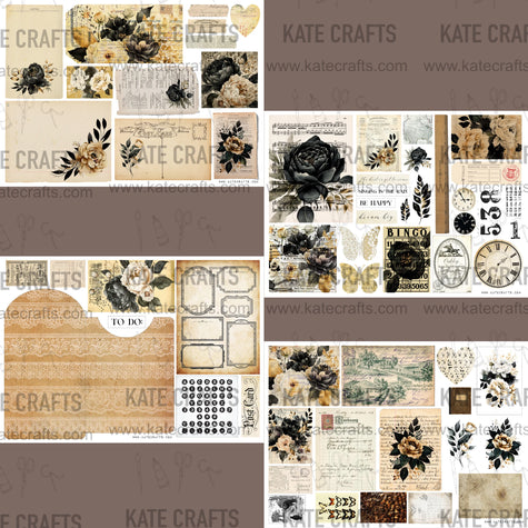 Mini Kit No. 4  KC502, Junk Journal Printable Kit, Digital Download, Vintage Ephemera, Printable Pages, Paper Craft